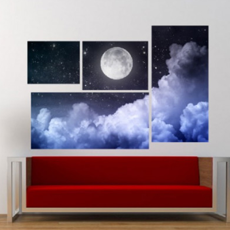 Τετράπτυχος πίνακας σε καμβά Πανσέληνος και σύννεφα
